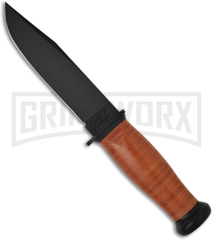Ka-Bar Mark I Leather Handle Knife w/ - Black Plain Ka-Bar Mark I Leather Handle Knife W/ - Black Plain -Knivesand Tools Shop ka bar 02 2225 large