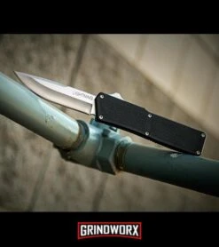 Lightning Black D/A OTF Automatic Knife - Satin Plain -Knivesand Tools Shop lightning otf black satin plain dl pipes large