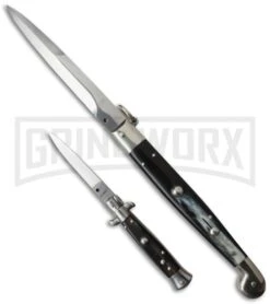 A.G.A. Campolin 12" Dark Horn Sicilian RIng Pull Automatic Knife - Bayonet 4 A.G.A. Campolin 12" Dark Horn Sicilian RIng Pull Automatic Knife - Bayonet -Knivesand Tools Shop ltd sicilian ring dark bayo 6in dark horn stiletto flat sizes large
