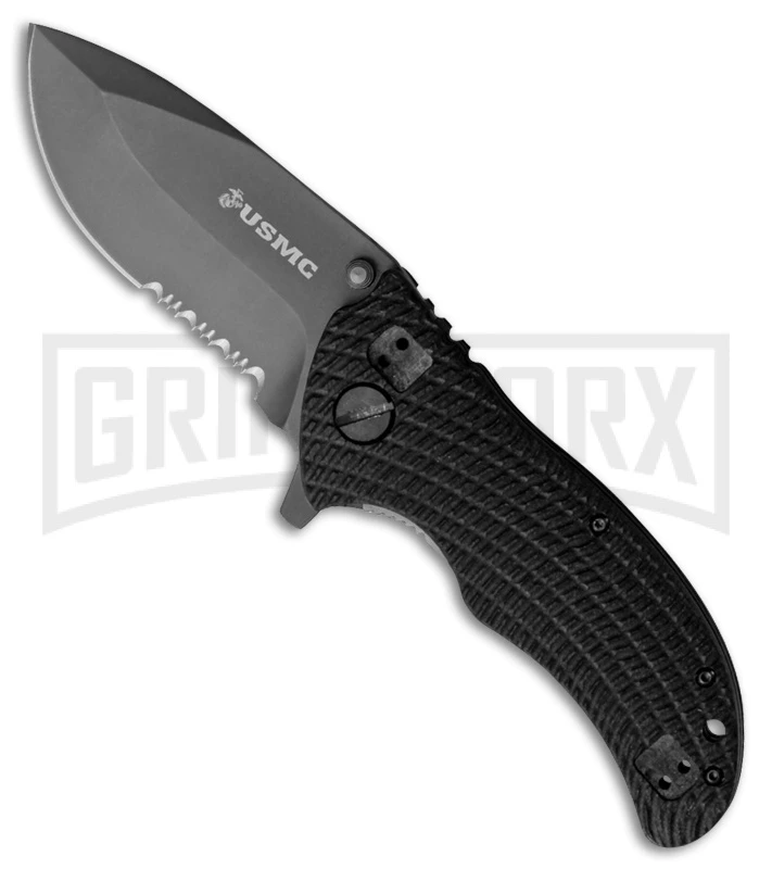 M-Tech USMC Heavy Duty Black Aluminum Manual Folding Knife - Black Serr M-Tech USMC Heavy Duty Black Aluminum Manual Folding Knife - Black Serr -Knivesand Tools Shop m tech usmc heavy duty black alum black serr BP 28523 jr large