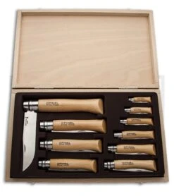 Opinel Stainless Steel Blade Folding Knife Set (Set Of 10) Beechwood