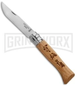Opinel Knives No. 8 Oak Wood Folding Knife Trout - Stainless Steel