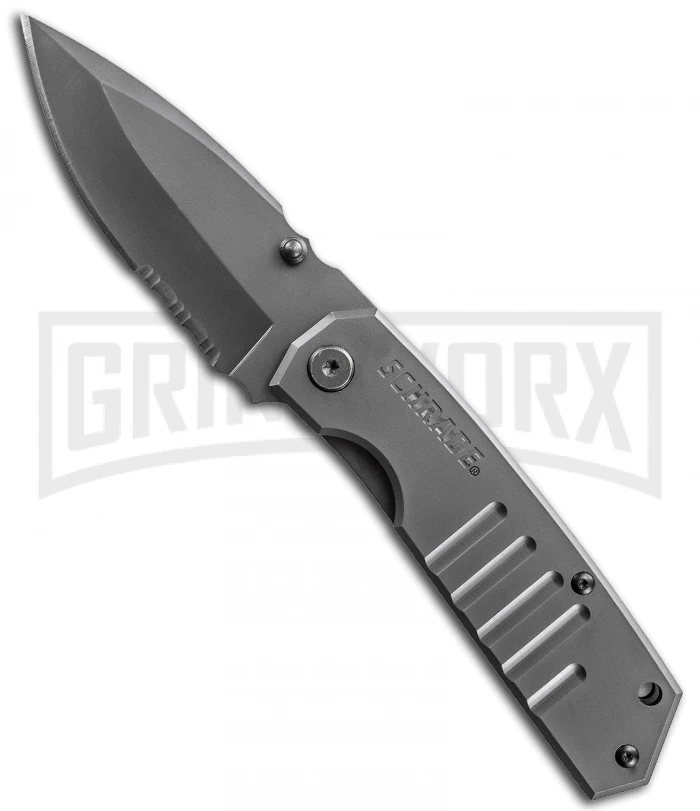 Schrade SCH304S Tactical Drop Point Folding Knife - Gray Serr Schrade SCH304S Tactical Drop Point Folding Knife - Gray Serr -Knivesand Tools Shop schrade frame serr sch304s large