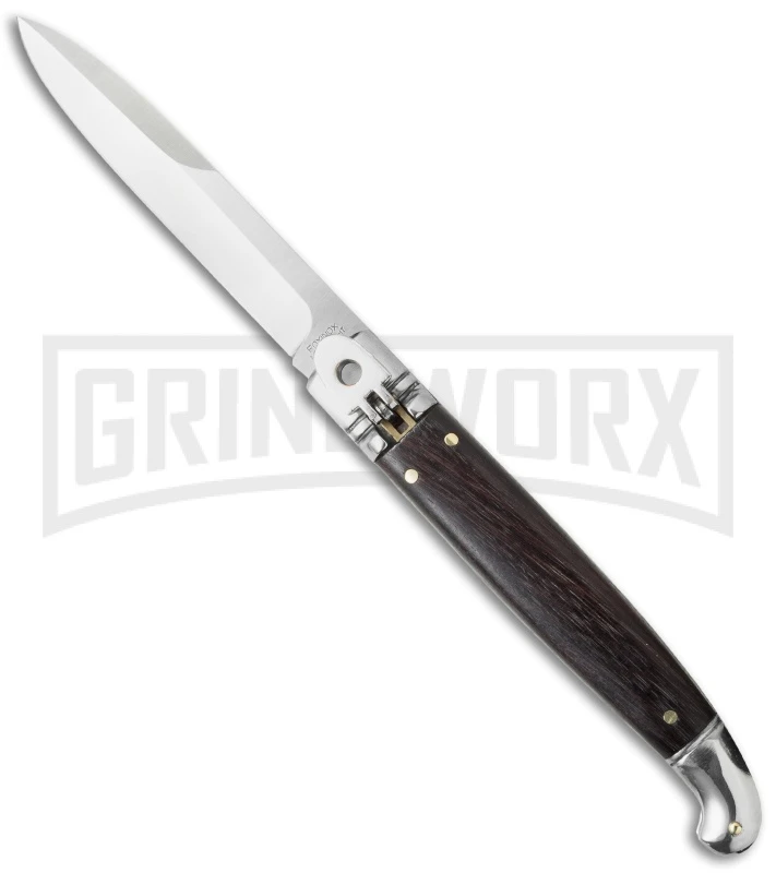 SKM 9.5" Dark Wood Fancy LeverLock Automatic Stiletto Knife - Satin Bayo SKM 9.5" Dark Wood Fancy LeverLock Automatic Stiletto Knife - Satin Bayo -Knivesand Tools Shop skm 9 5in wood leverlock cm large