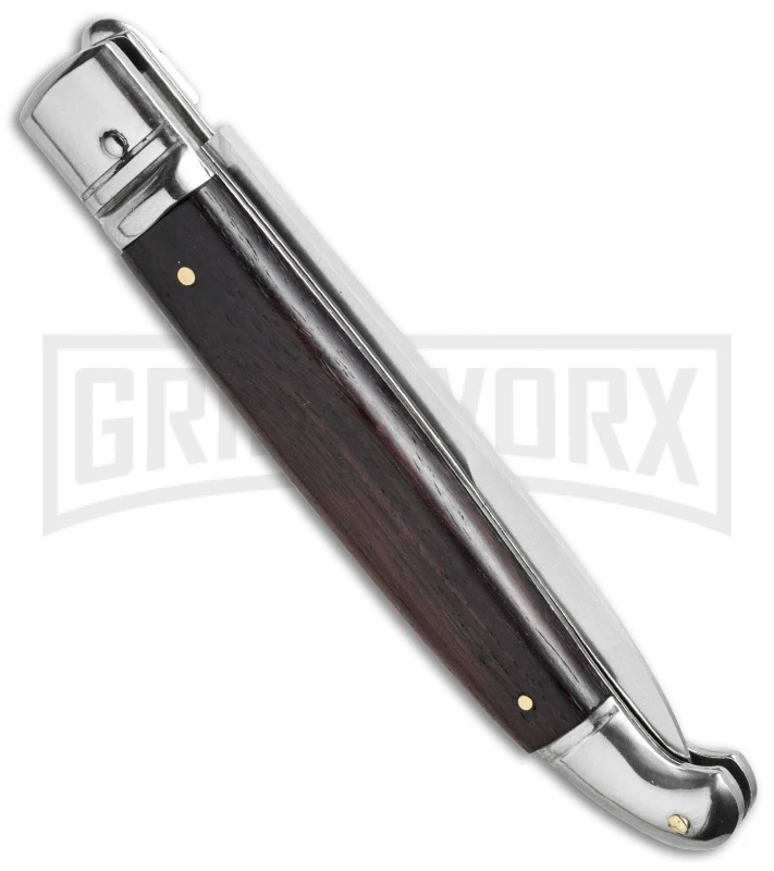 SKM 9.5" Dark Wood Fancy LeverLock Automatic Stiletto Knife - Satin Bayo SKM 9.5" Dark Wood Fancy LeverLock Automatic Stiletto Knife - Satin Bayo -Knivesand Tools Shop skm 9 5in wood leverlock side cm large