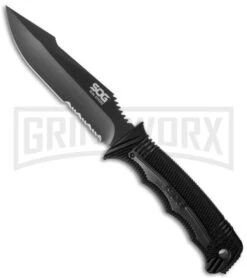 SOG Seal Strike Fixed Blade Knife Deluxe Sheath - TiNi Black Serr