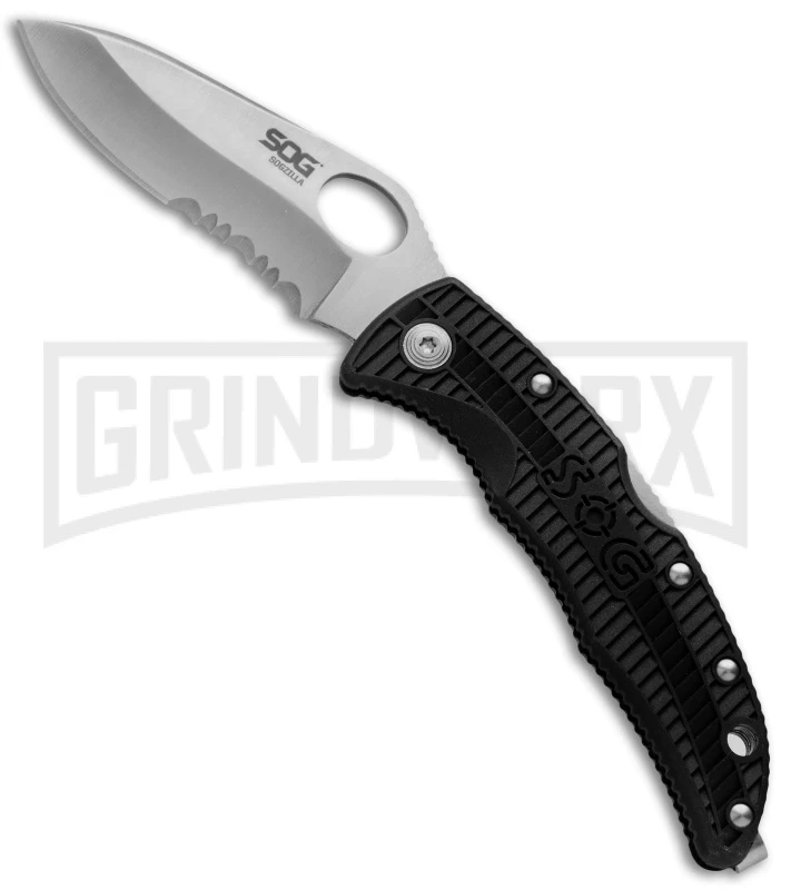 SOG SOGzilla Small Folding Knife - Satin Serr SOG SOGzilla Small Folding Knife - Satin Serr -Knivesand Tools Shop sog sogzilla small sp 02 black serrated large