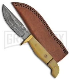 Tallen Timber Mosaic White Smooth Bone Fixed Blade Knife - Damascus Plain