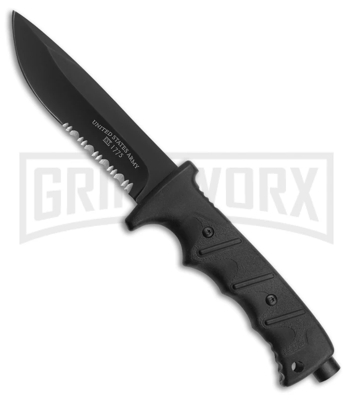 US Army Valor Black Fixed Blade Knife w/ Sheath - Black Serr US Army Valor Black Fixed Blade Knife W/ Sheath - Black Serr -Knivesand Tools Shop us army valor black sheah black serr BP 28693 jr large
