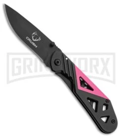 Utica Cutlery Crush Air Black/Pink Aluminum Manual Folding Knife - Black Plain