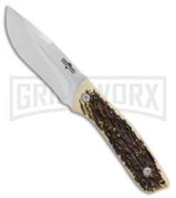Western Cross-Trail Brown Delrin Stag Fixed Blade Knife - Satin Plain